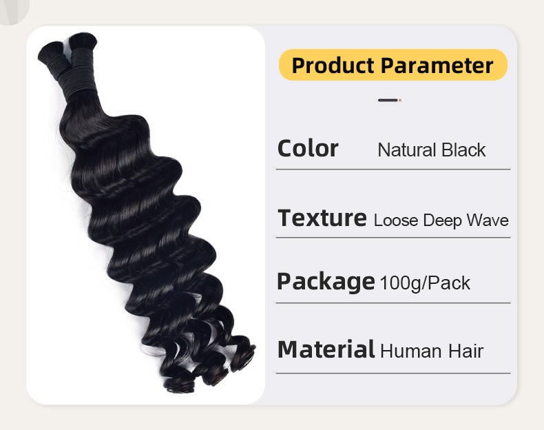 Enhance your hair's volume and texture with these loose deep wave human hair extensions, ideal for bulk hair